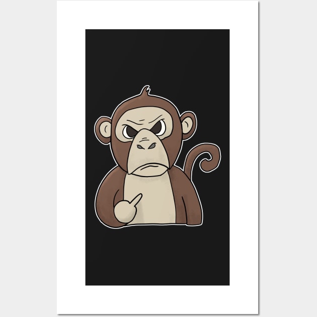 Grumpy Monkey Ape Holding Middle Finger Wall Art by Mesyo